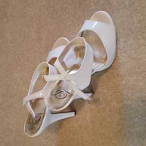 White strappy platform heels